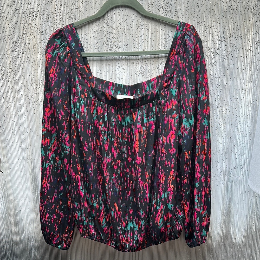 Allison Joy Multicolor Puff Sleeve Square neck Blouse w/bubble hem